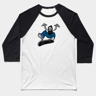 Skeleton Skater Kick Flip Cartoon Baseball T-Shirt